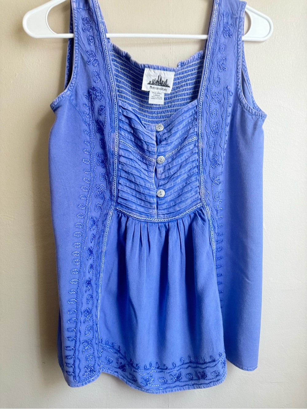 Metropolitan Periwinkle Embroidered Rayon Tank Top Boho Hippie Cottagecore Large